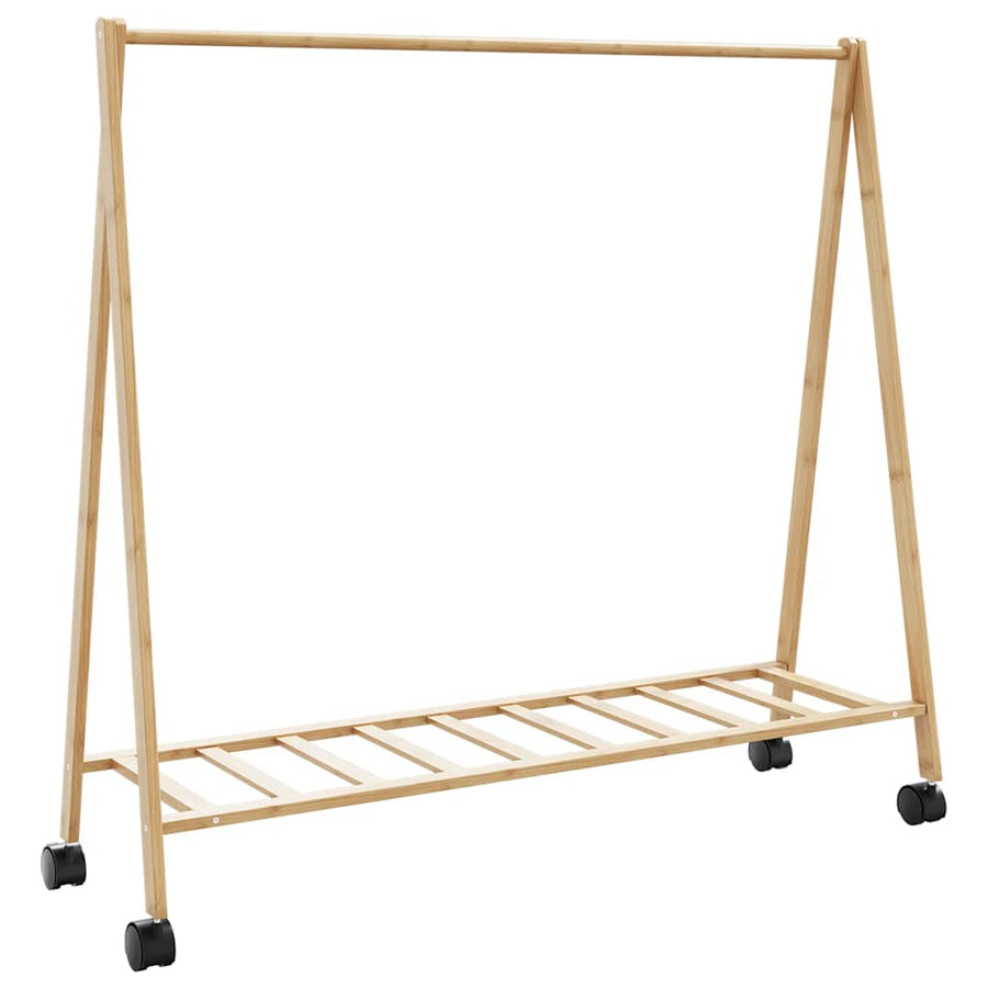 Kledingrek met schappen en wielen 106x34x106,5 cm bamboe