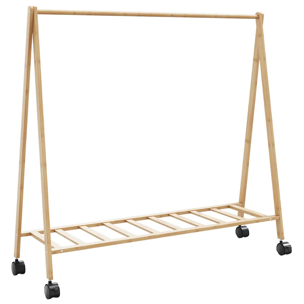 Kledingrek met schappen en wielen 106x34x106,5 cm bamboe