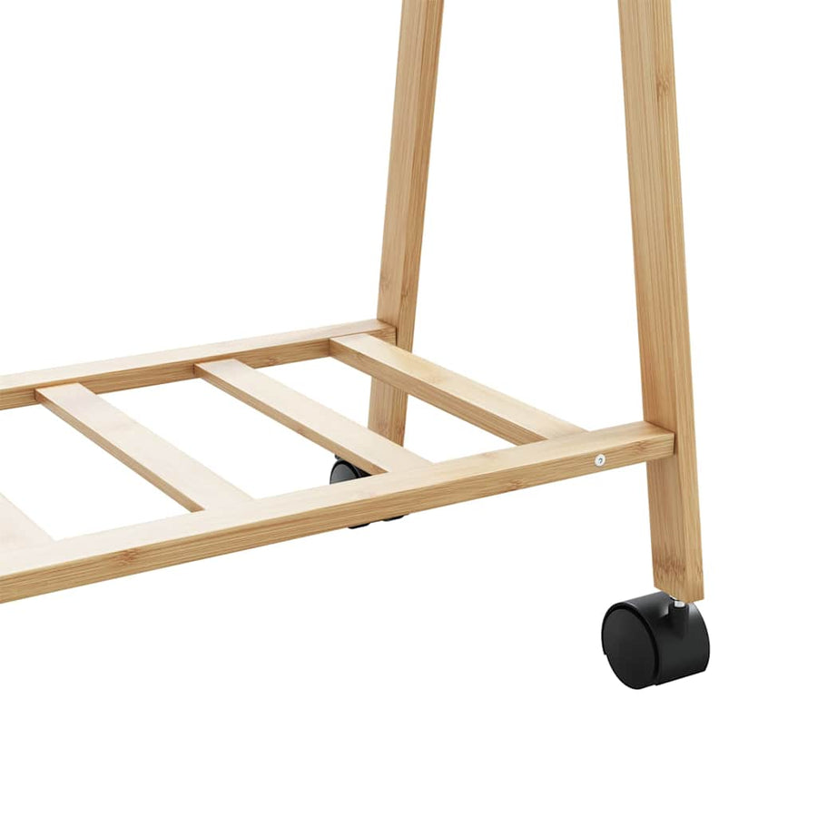 Kledingrek met schappen en wielen 106x34x106,5 cm bamboe
