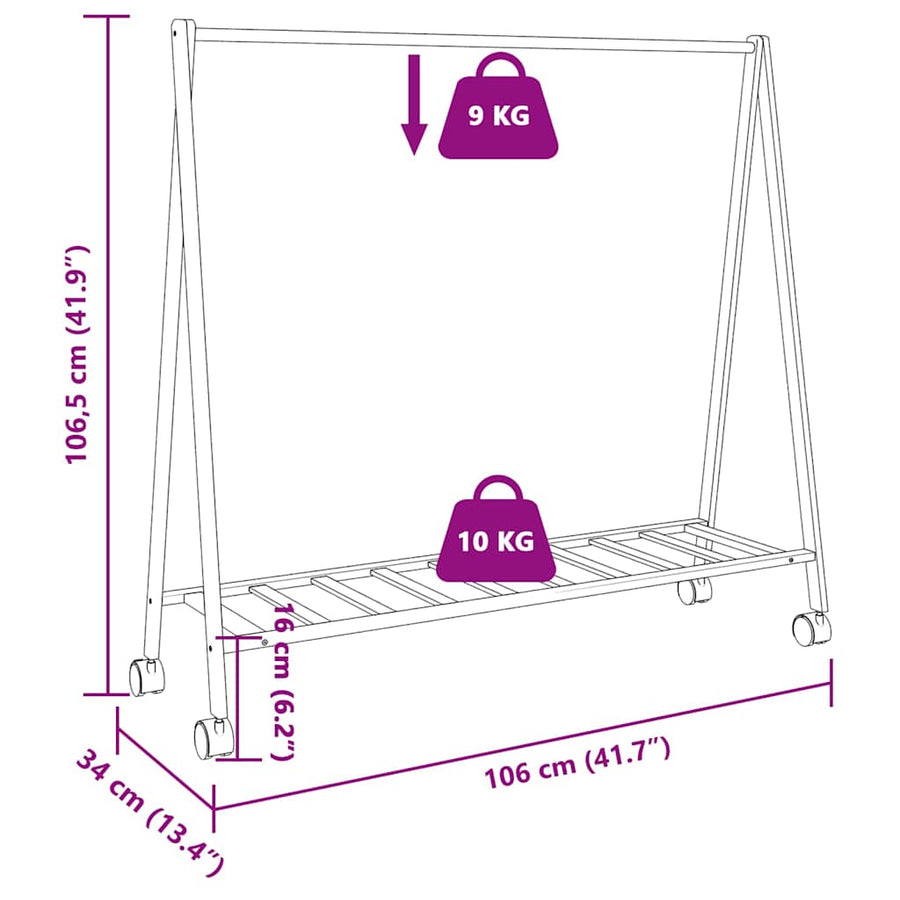 Kledingrek met schappen en wielen 106x34x106,5 cm bamboe