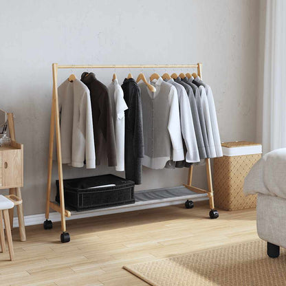 Kledingrek met schappen en wielen 106x34x106,5 cm bamboe