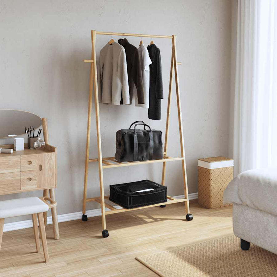 Kledingrek Met Schappen En Wielen 96X45,5X155,5 Cm 96 cm Bamboe