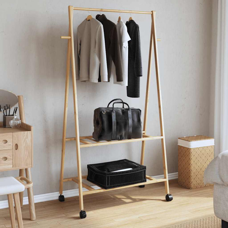 Kledingrek Met Schappen En Wielen 96X45,5X155,5 Cm 96 cm Bamboe