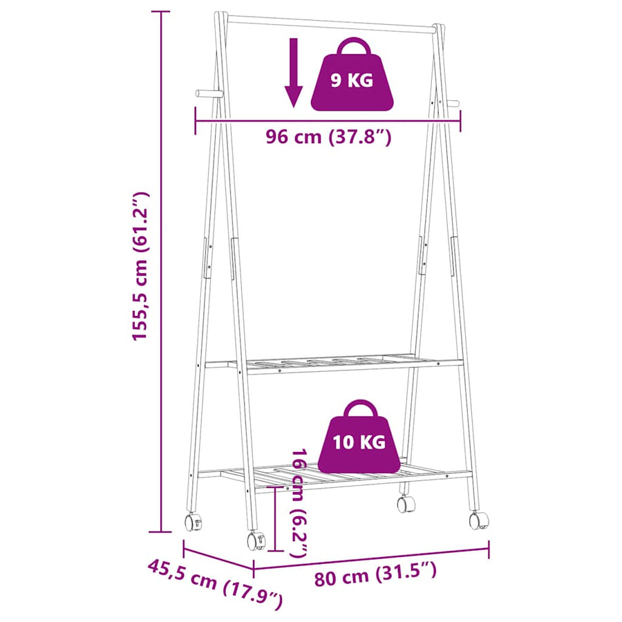 Kledingrek Met Schappen En Wielen 96X45,5X155,5 Cm 96 cm Bamboe