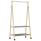 Kledingrek bamboe 96x45,5x155,5 cm met schappen en wielen