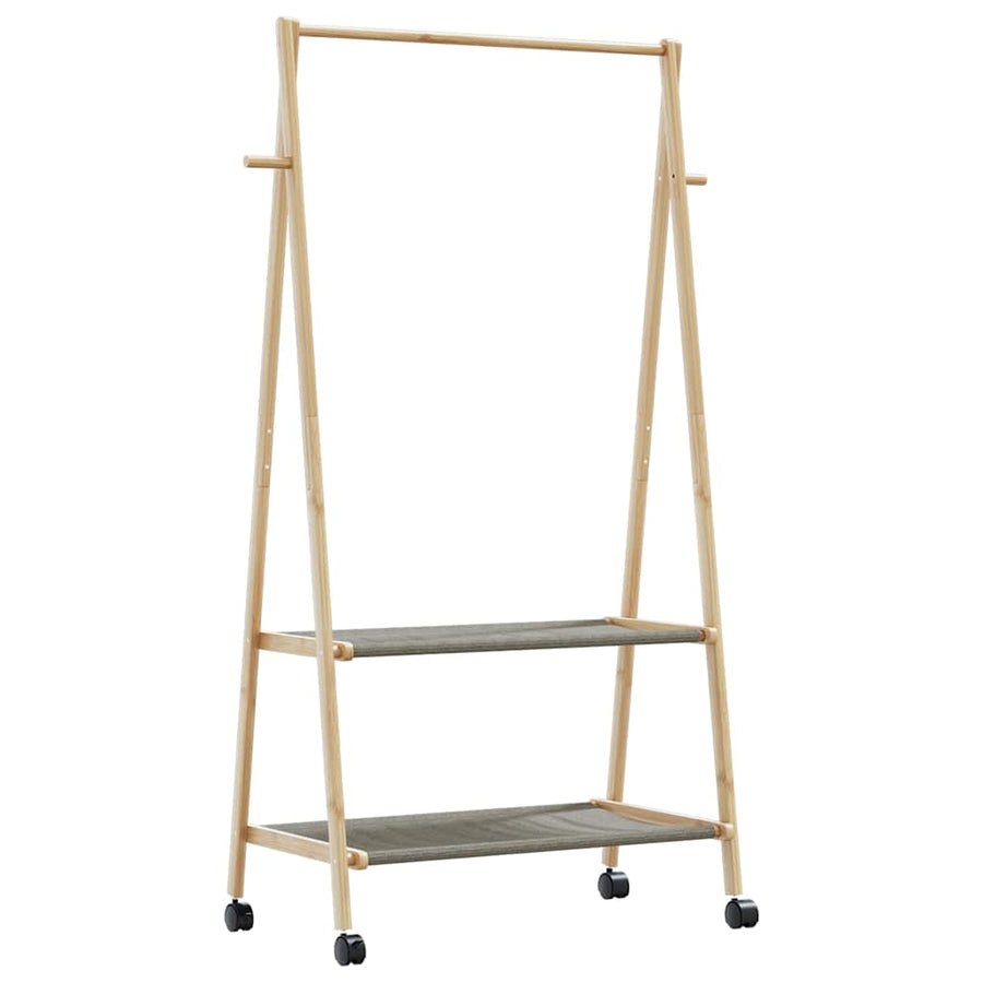 Kledingrek met schappen en wielen 96x45,5x155,5 cm bamboe