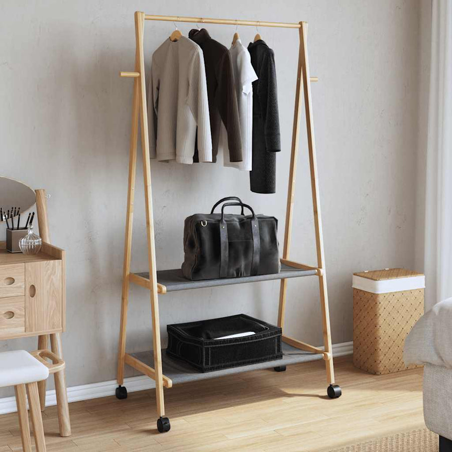 Kledingrek met schappen en wielen 96x45,5x155,5 cm bamboe