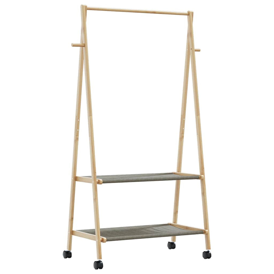 Kledingrek met schappen en wielen 96x45,5x155,5 cm bamboe