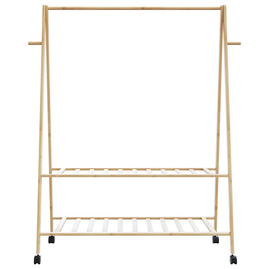Kledingrek met schappen en wielen 132x45,5x155,5 cm bamboe