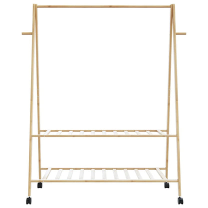 Kledingrek met schappen en wielen 132x45,5x155,5 cm bamboe