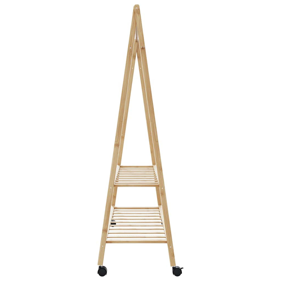 Kledingrek met schappen en wielen 132x45,5x155,5 cm bamboe