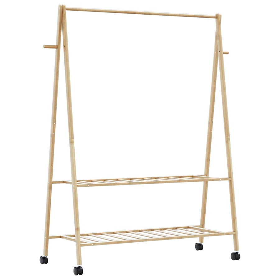 Kledingrek met schappen en wielen 132x45,5x155,5 cm bamboe