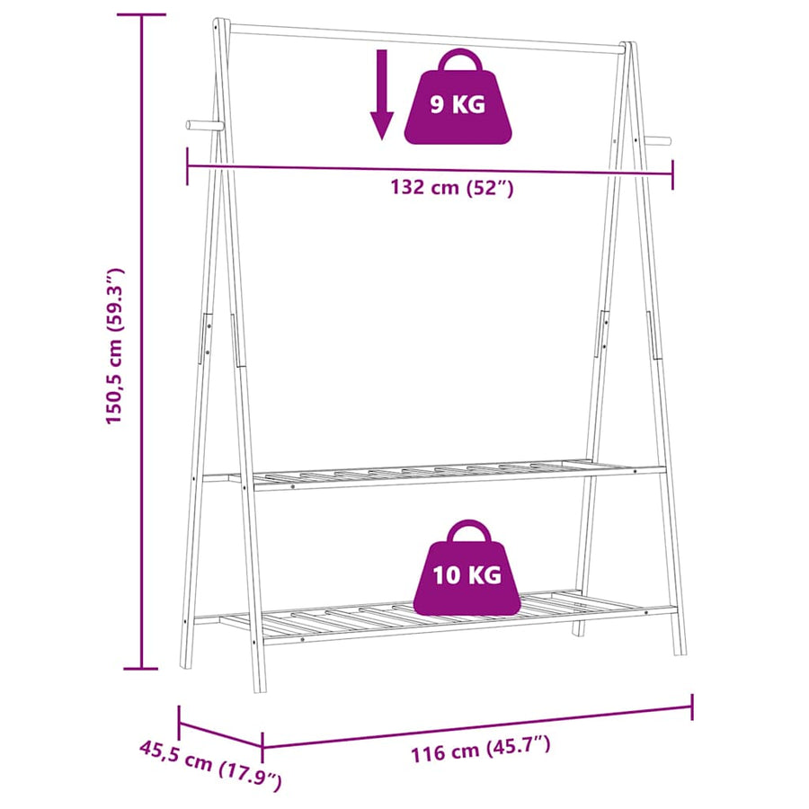 Kledingrek Met Schappen 132X45,5X150,5 Cm 132 cm Bamboe