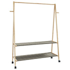 Kledingrek bamboe 132x45,5x155,5 cm met schappen en wielen
