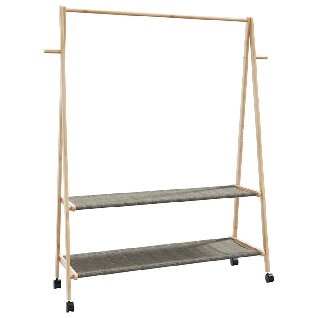 Kledingrek met schappen en wielen 132x45,5x155,5 cm bamboe