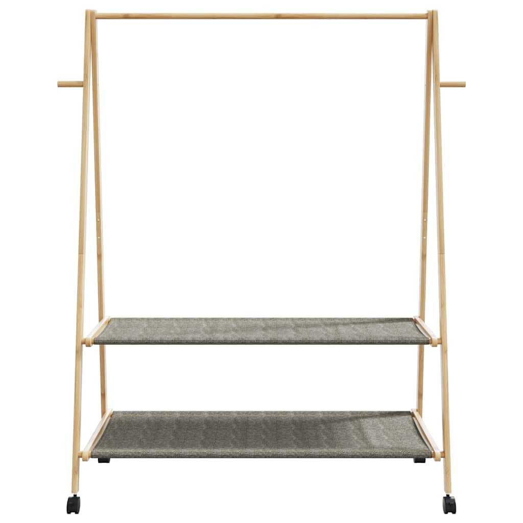 Kledingrek met schappen en wielen 132x45,5x155,5 cm bamboe