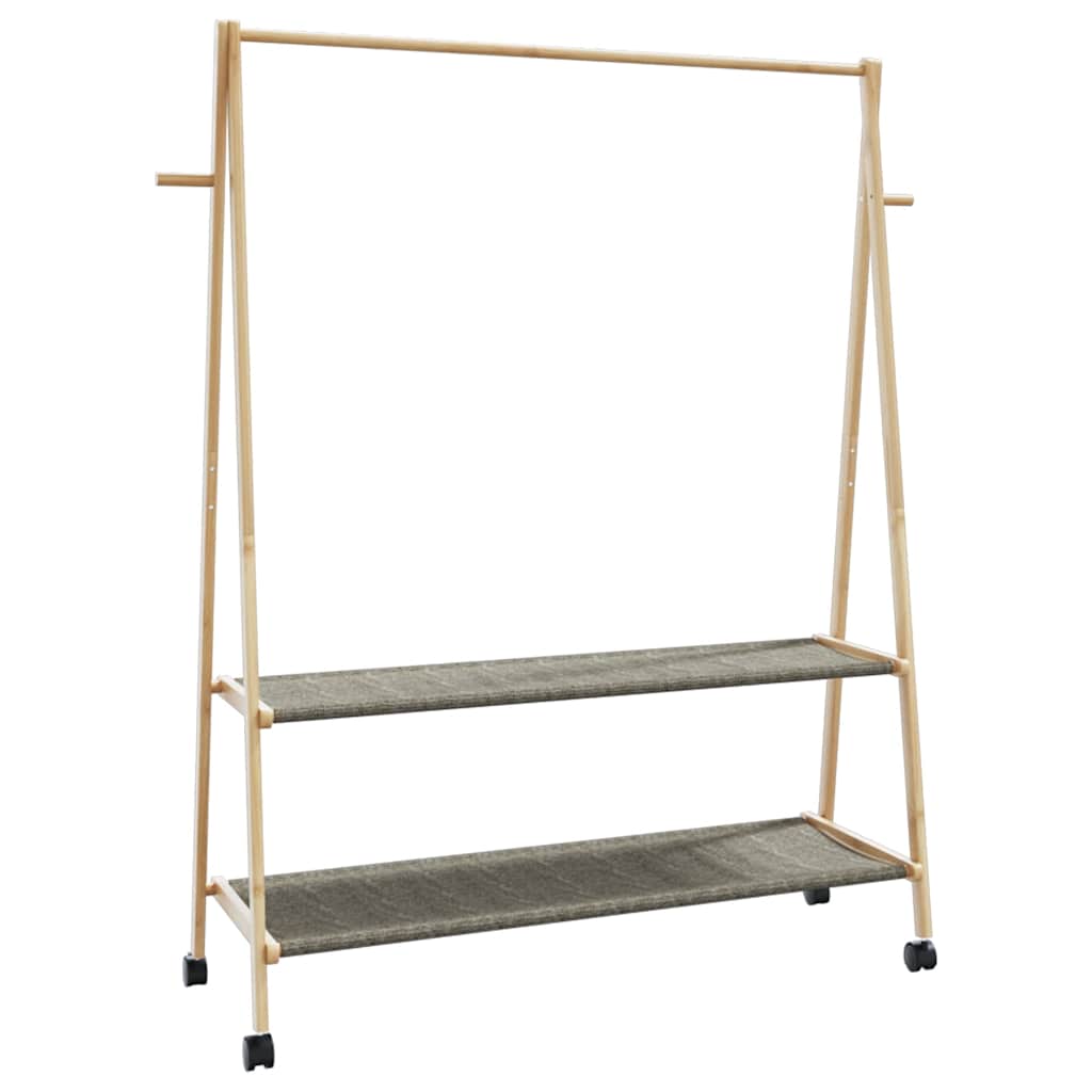 Kledingrek met schappen en wielen 132x45,5x155,5 cm bamboe