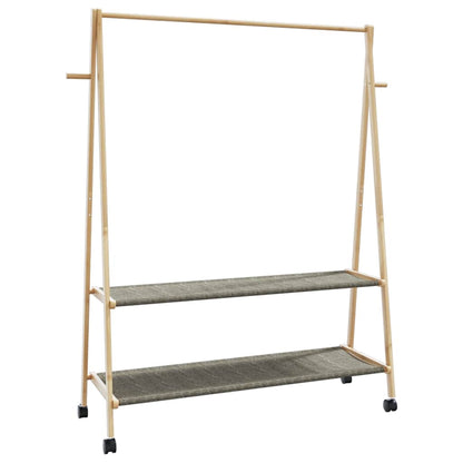Kledingrek met schappen en wielen 132x45,5x155,5 cm bamboe