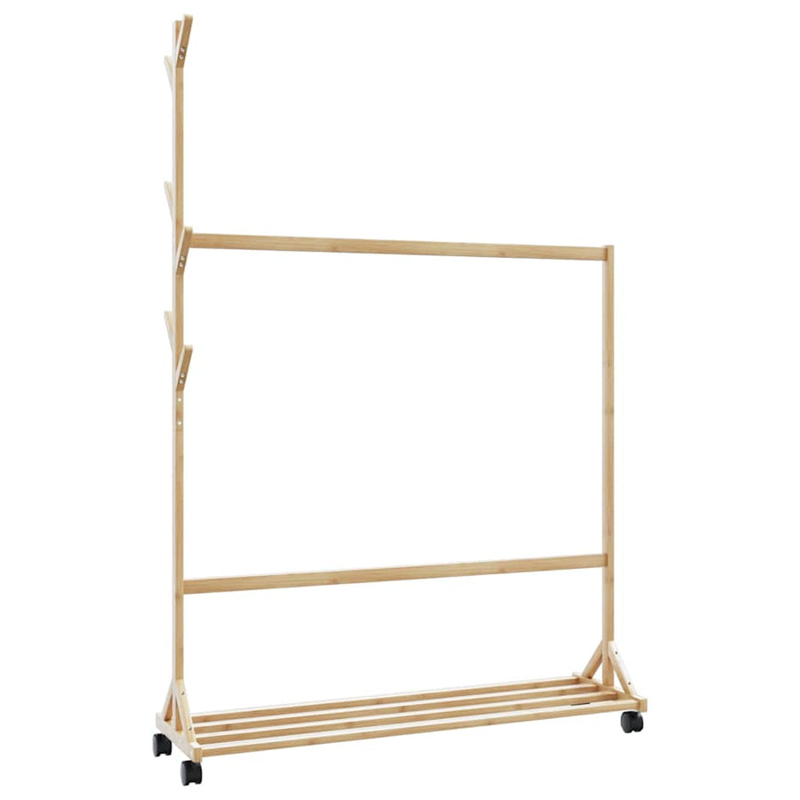 Kledingrek met haken en wielen 100x35x157 cm bamboe