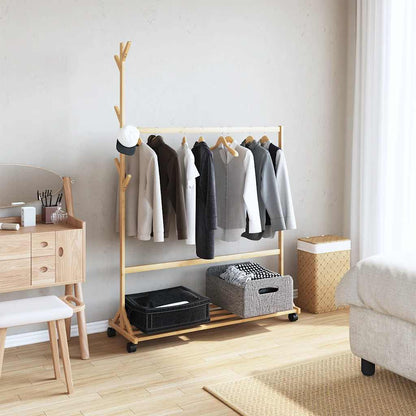 Kledingrek met haken en wielen 100x35x157 cm bamboe