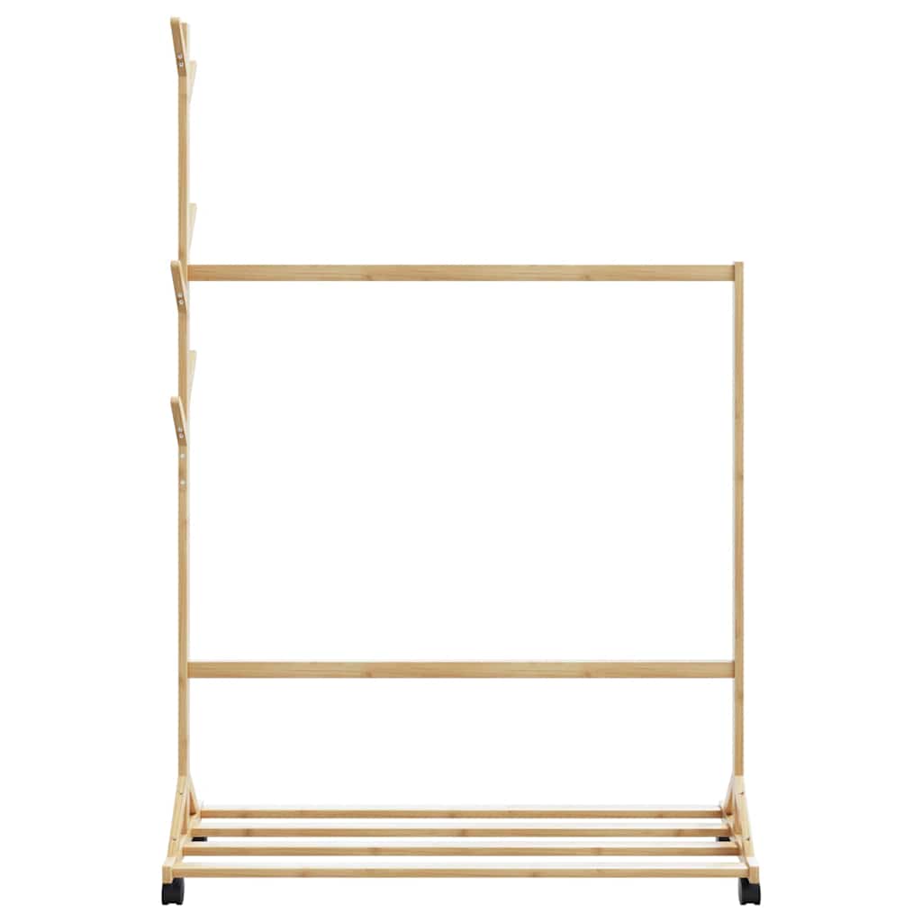 Kledingrek met haken en wielen 100x35x157 cm bamboe