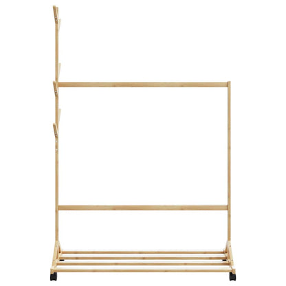 Kledingrek met haken en wielen 100x35x157 cm bamboe