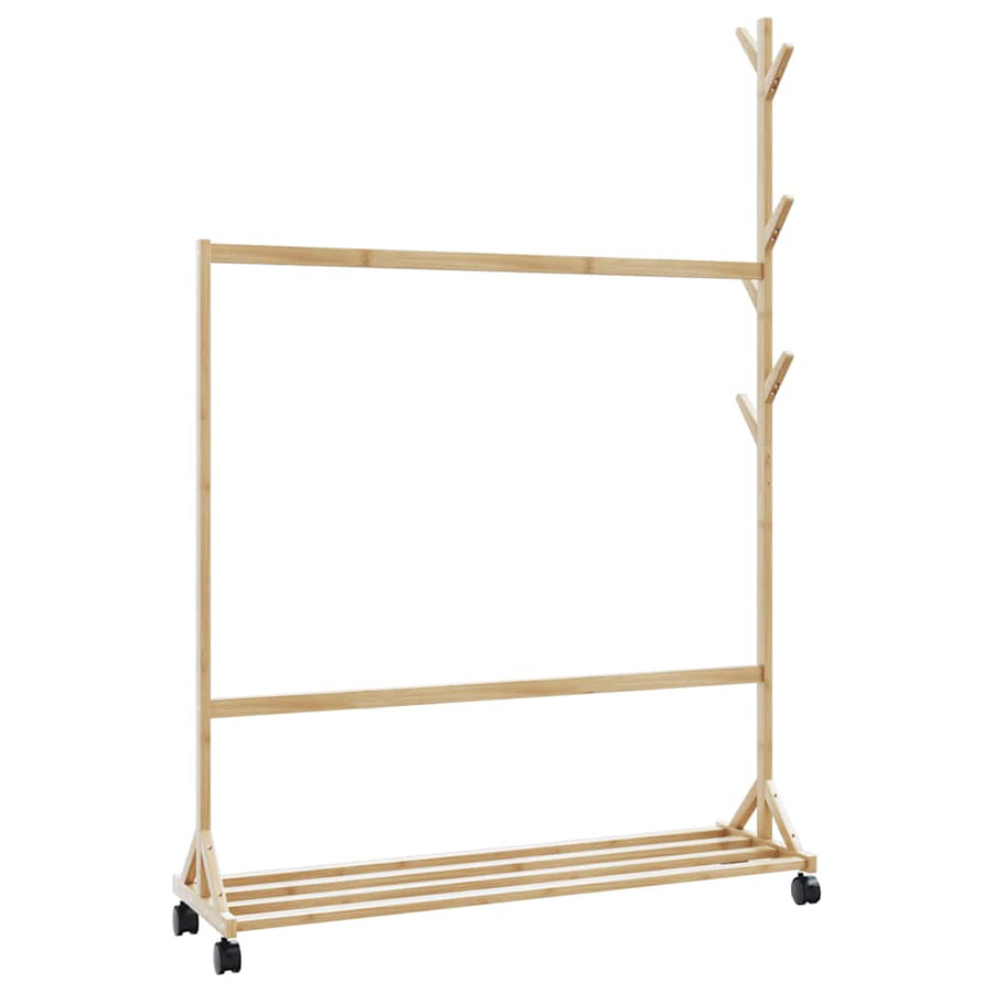 Kledingrek met haken en wielen 100x35x157 cm bamboe