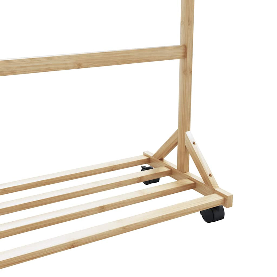 Kledingrek met haken en wielen 100x35x157 cm bamboe