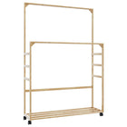 Kledingrek bamboe met schappen en wielen 90x35x155 cm