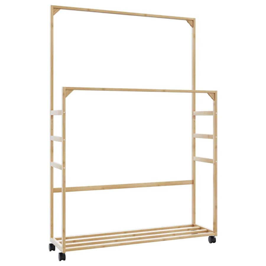 Kledingrek met schappen en wielen 90x35x155 cm bamboe