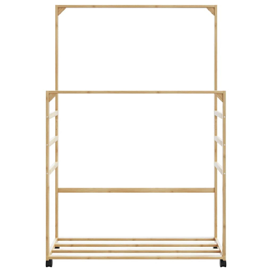 Kledingrek met schappen en wielen 90x35x155 cm bamboe