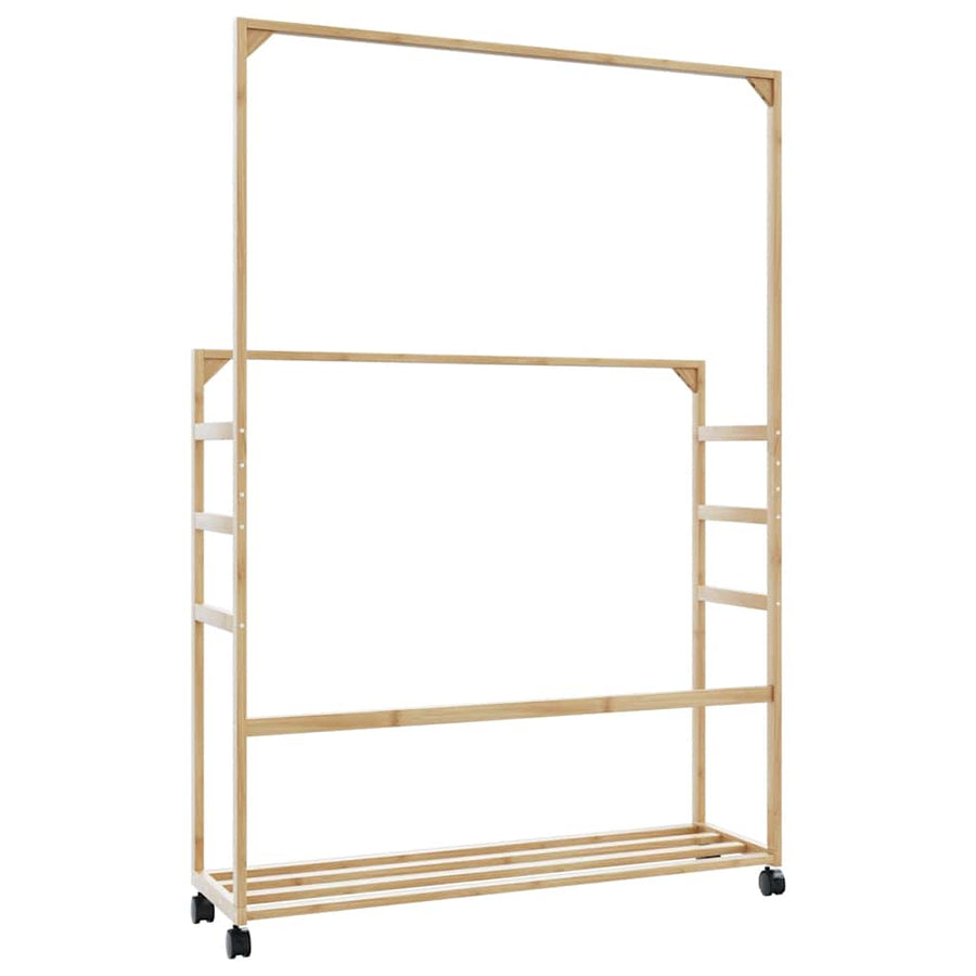 Kledingrek met schappen en wielen 90x35x155 cm bamboe