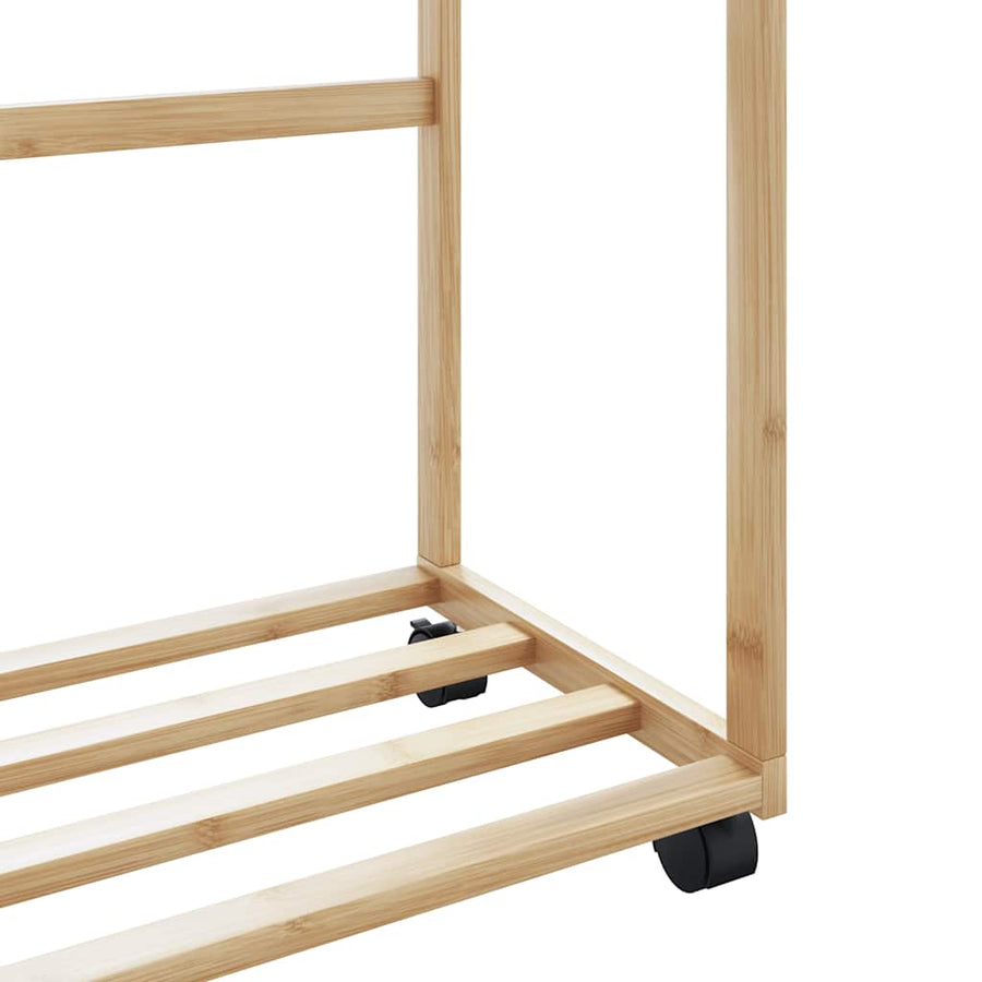 Kledingrek met schappen en wielen 90x35x155 cm bamboe