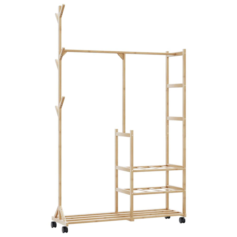 Kledingrek met schappen en wielen 100x38x175,5 cm bamboe