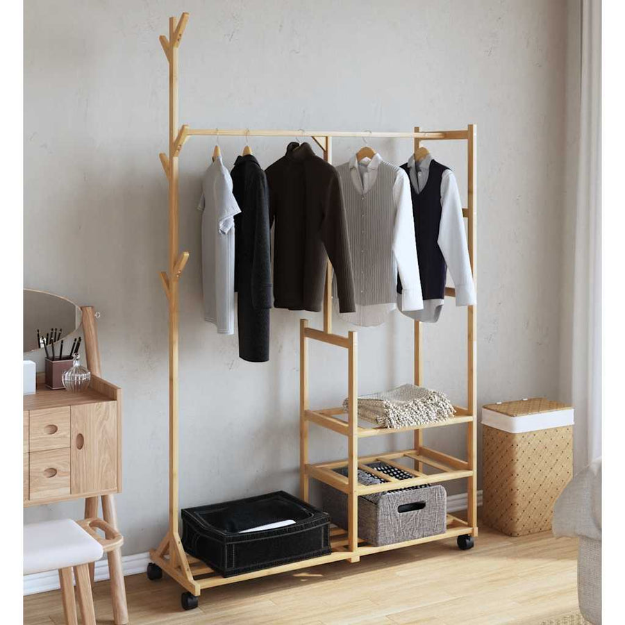 Kledingrek met schappen en wielen 100x38x175,5 cm bamboe