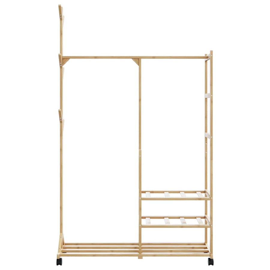 Kledingrek met schappen en wielen 100x38x175,5 cm bamboe