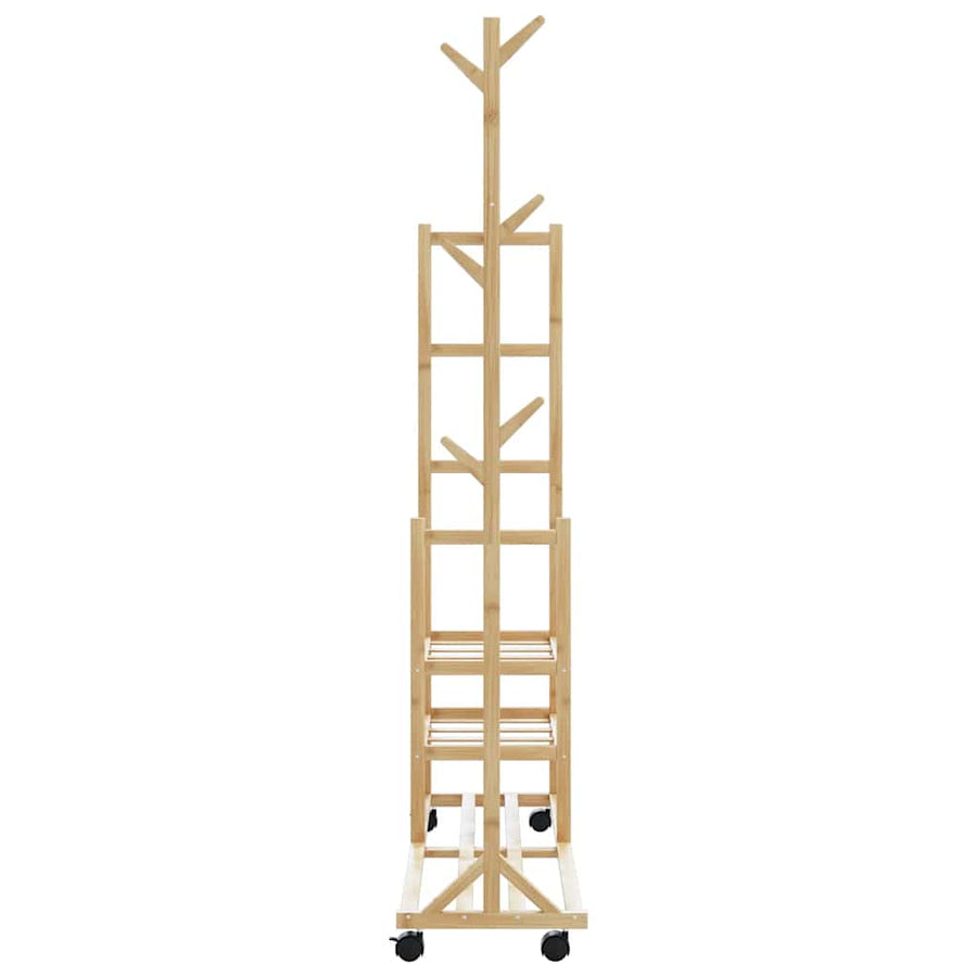 Kledingrek met schappen en wielen 100x38x175,5 cm bamboe