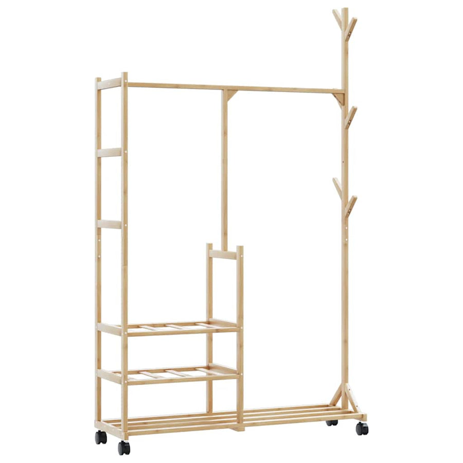 Kledingrek met schappen en wielen 100x38x175,5 cm bamboe