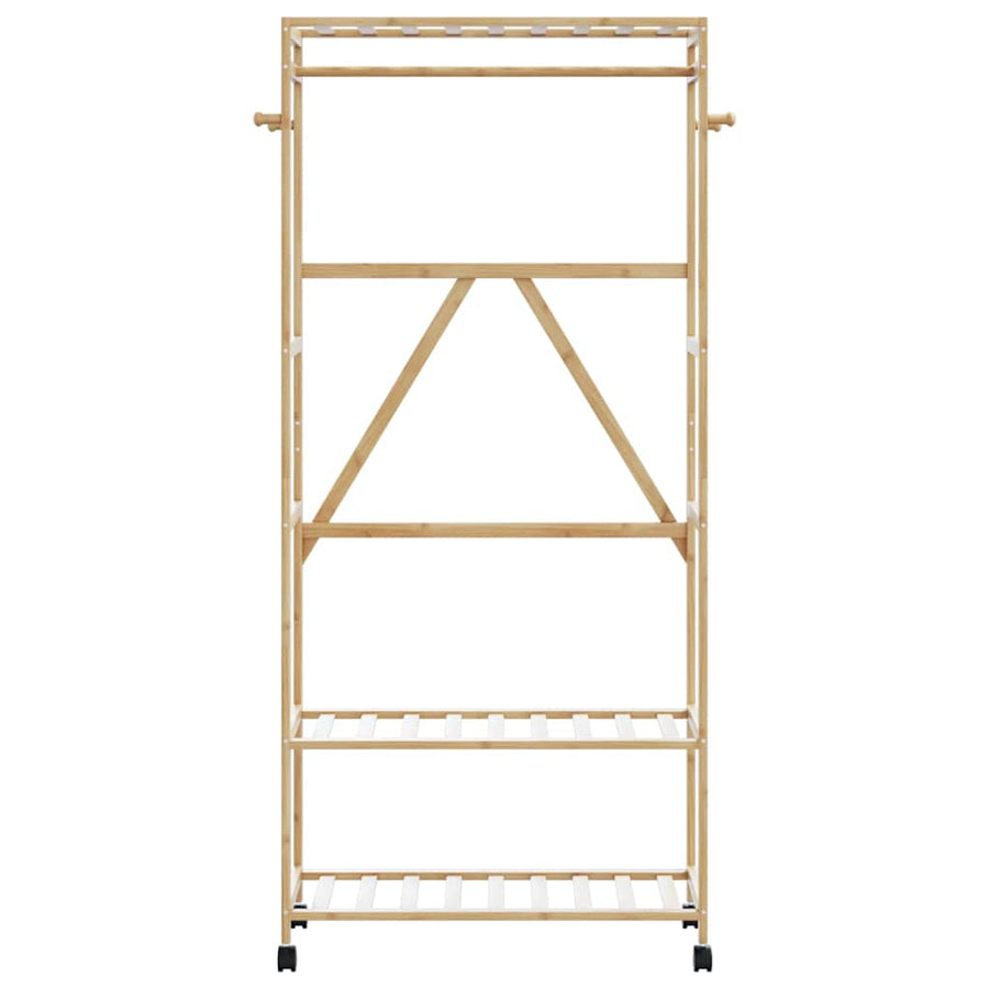 Kledingrek met schappen en wielen 90x40x179,5 cm bamboe