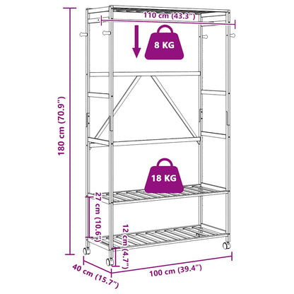 Kledingrek met schappen en wielen 110x40x180 cm bamboe