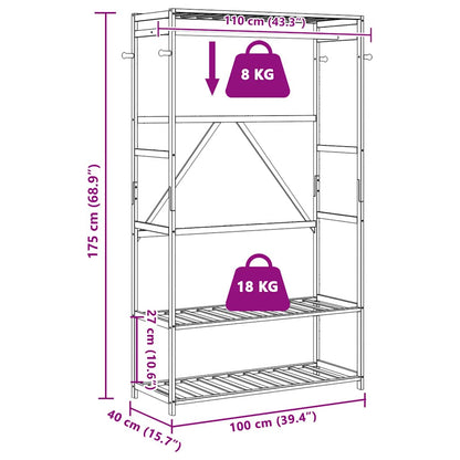 Kledingrek met schappen 110x40x175 cm bamboe