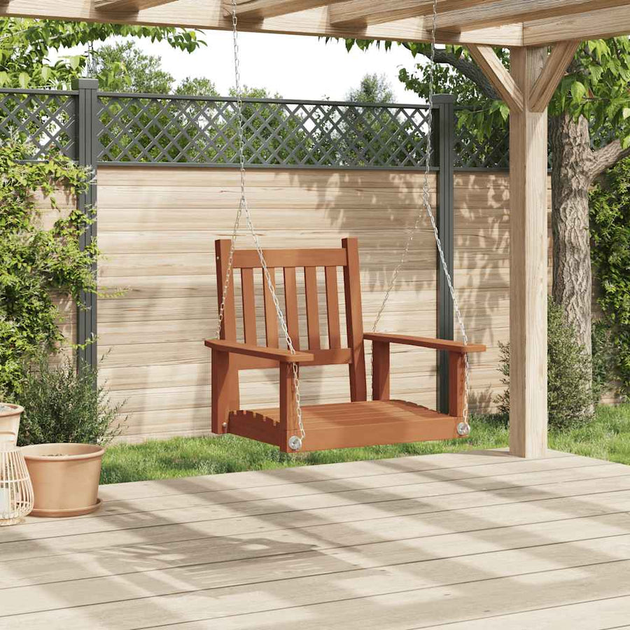 Tuinschommelstoel Met Metalen Kettingen Massief Vurenhout 73.5 x 65 x 63 cm Bruin