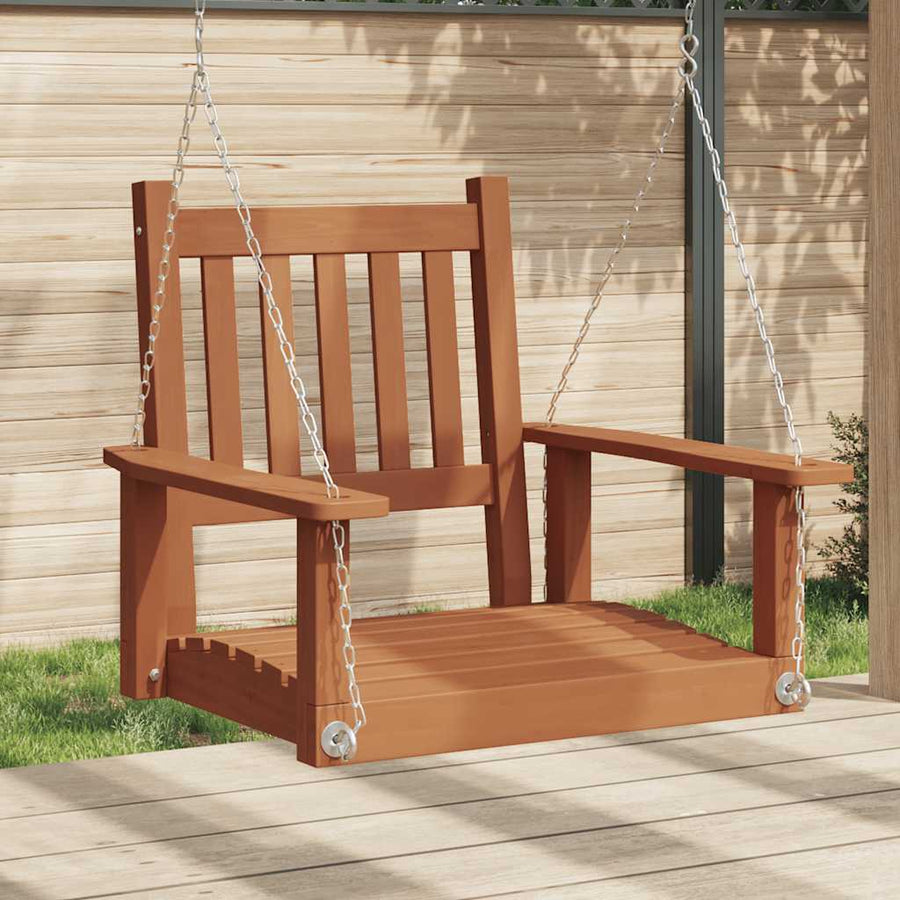 Tuinschommelstoel Met Metalen Kettingen Massief Vurenhout 73.5 x 65 x 63 cm Bruin