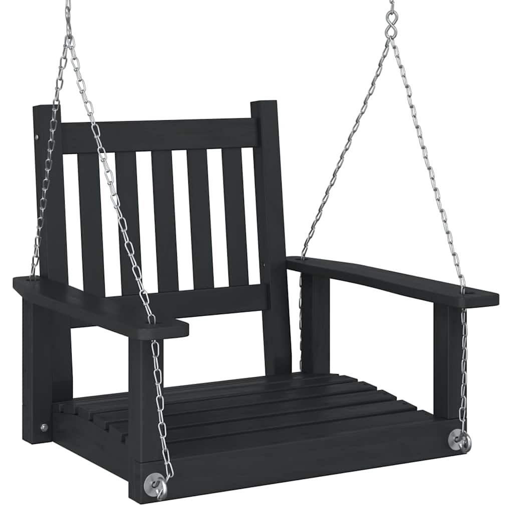 Tuinschommelstoel Met Metalen Kettingen Massief Vurenhout 73.5 x 65 x 63 cm Zwart