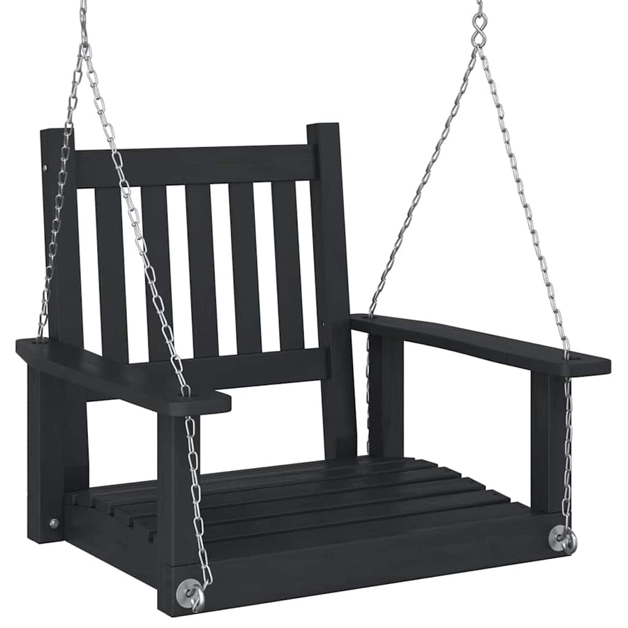 Tuinschommelstoel Met Metalen Kettingen Massief Vurenhout 73.5 x 65 x 63 cm Zwart