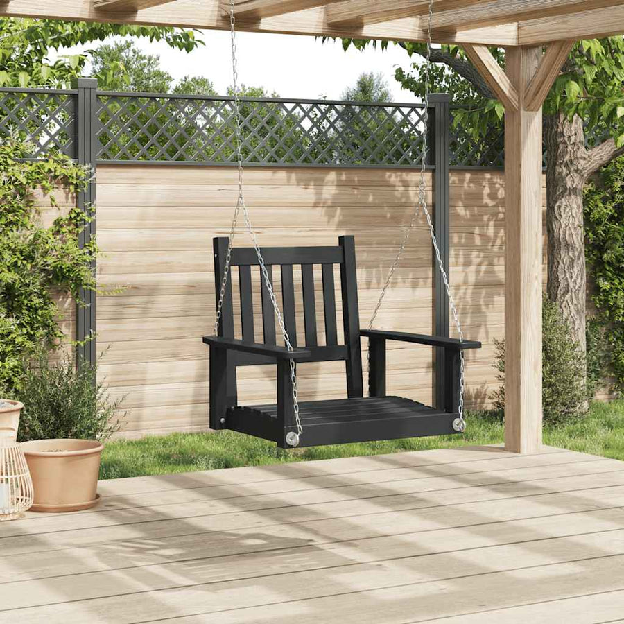 Tuinschommelstoel Met Metalen Kettingen Massief Vurenhout 73.5 x 65 x 63 cm Zwart