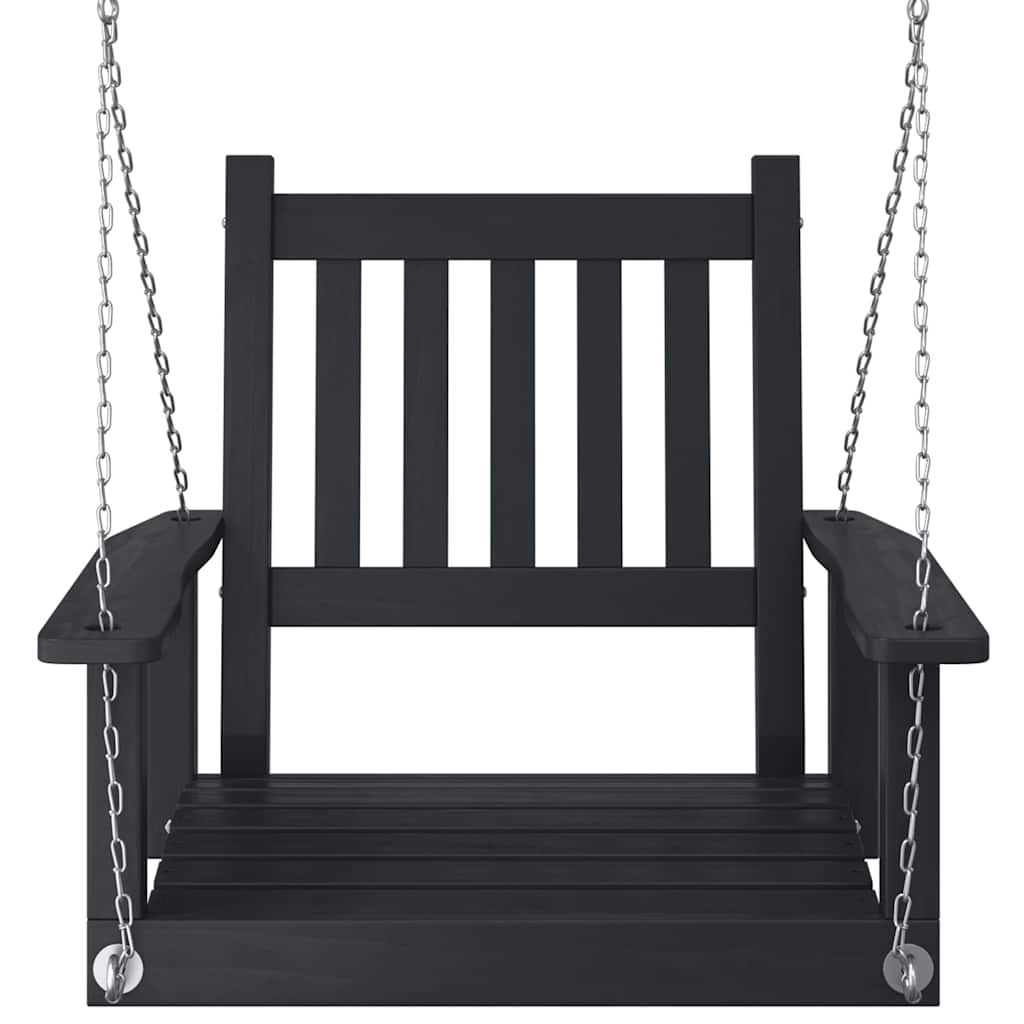 Tuinschommelstoel Met Metalen Kettingen Massief Vurenhout 73.5 x 65 x 63 cm Zwart