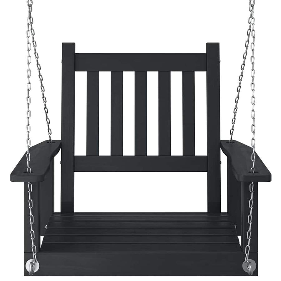 Tuinschommelstoel Met Metalen Kettingen Massief Vurenhout 73.5 x 65 x 63 cm Zwart