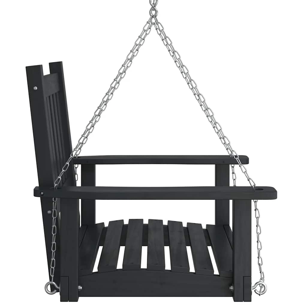 Tuinschommelstoel Met Metalen Kettingen Massief Vurenhout 73.5 x 65 x 63 cm Zwart