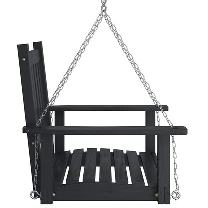 Tuinschommelstoel Met Metalen Kettingen Massief Vurenhout 73.5 x 65 x 63 cm Zwart